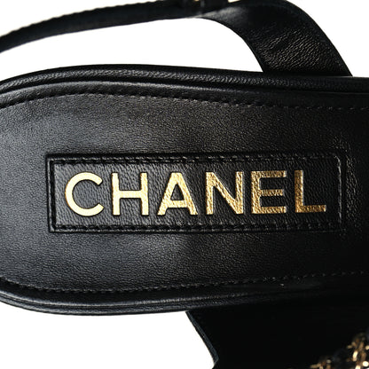 Chanel Lambskin Grosgrain Cap Toe Chain Slingback Pumps 41 Black 8 of 8