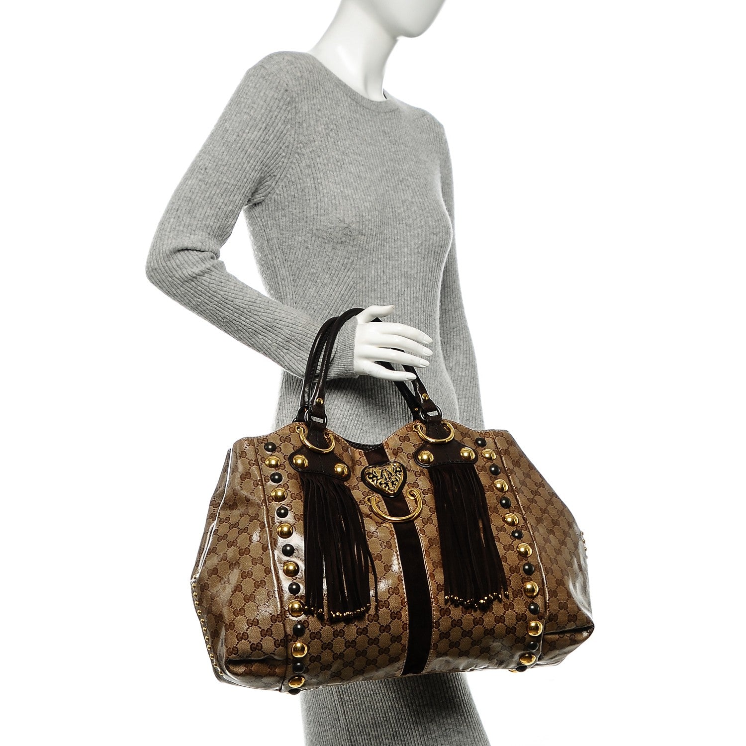 Gucci Crystal Monogram Large Babouska Tote Dark Brown 2 of 6