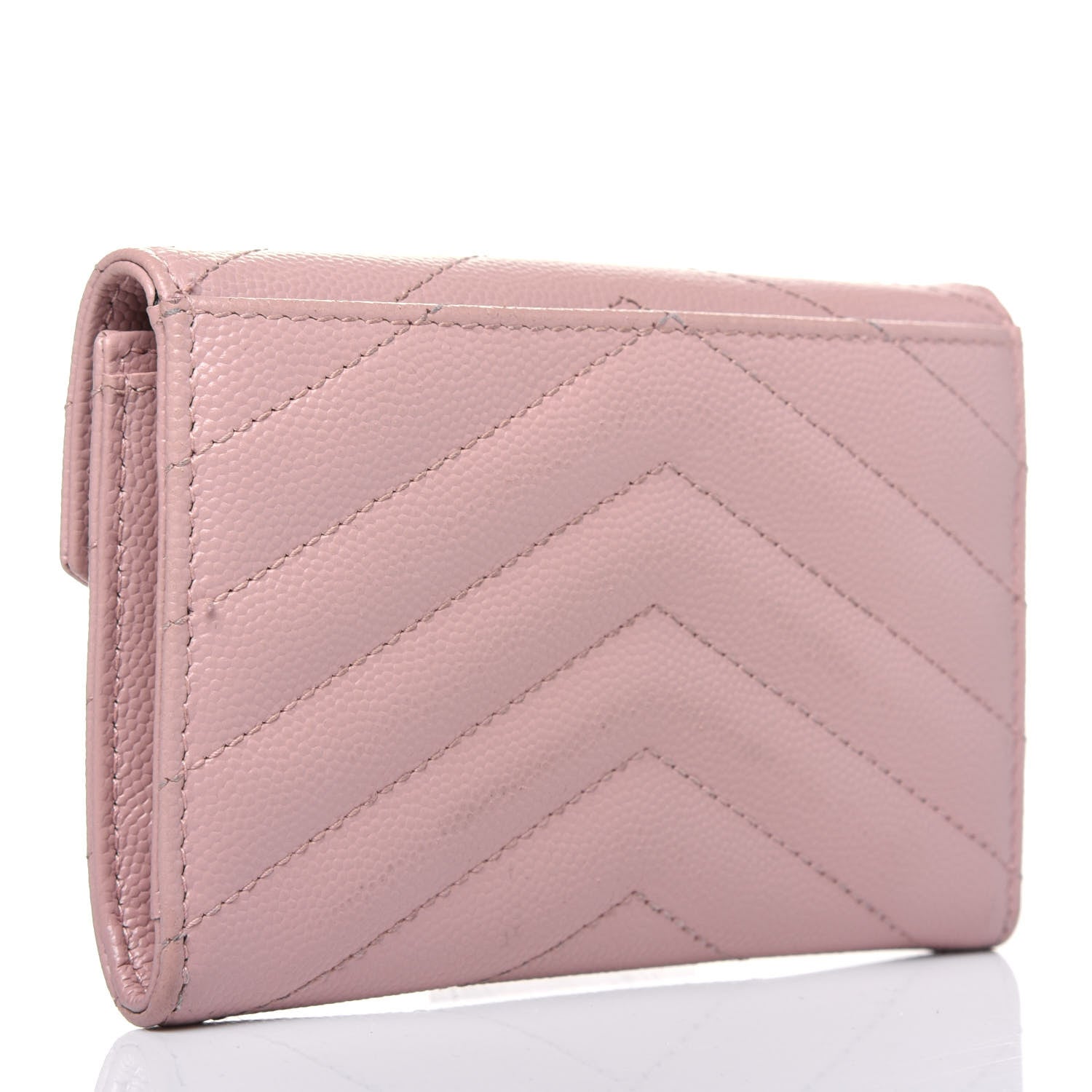 Saint Laurent Grain De Poudre Matelasse Chevron Small Monogram Envelope Wallet Pale Pink 3 of 13