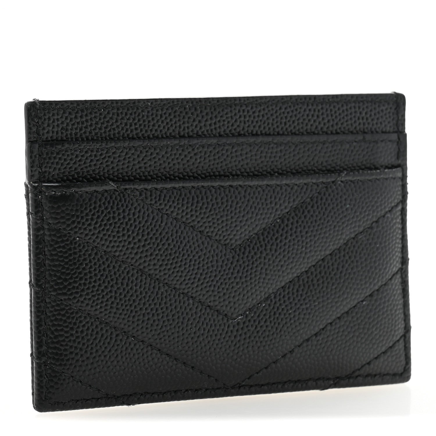 Saint Laurent Grain De Poudre Matelasse Chevron Monogram Credit Card Case Black 3 of 7