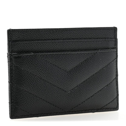 Saint Laurent Grain De Poudre Matelasse Chevron Monogram Credit Card Case Black 3 of 7