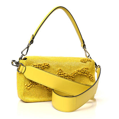 Fendi Rolling Stone Vitello Seta Bead Embroidered Re-Edition Baguette Giallo 3 of 10