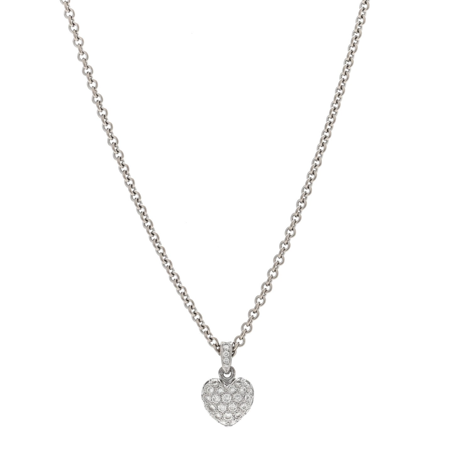 18K White Gold Diamond Small Heart Paved Pendant Necklace