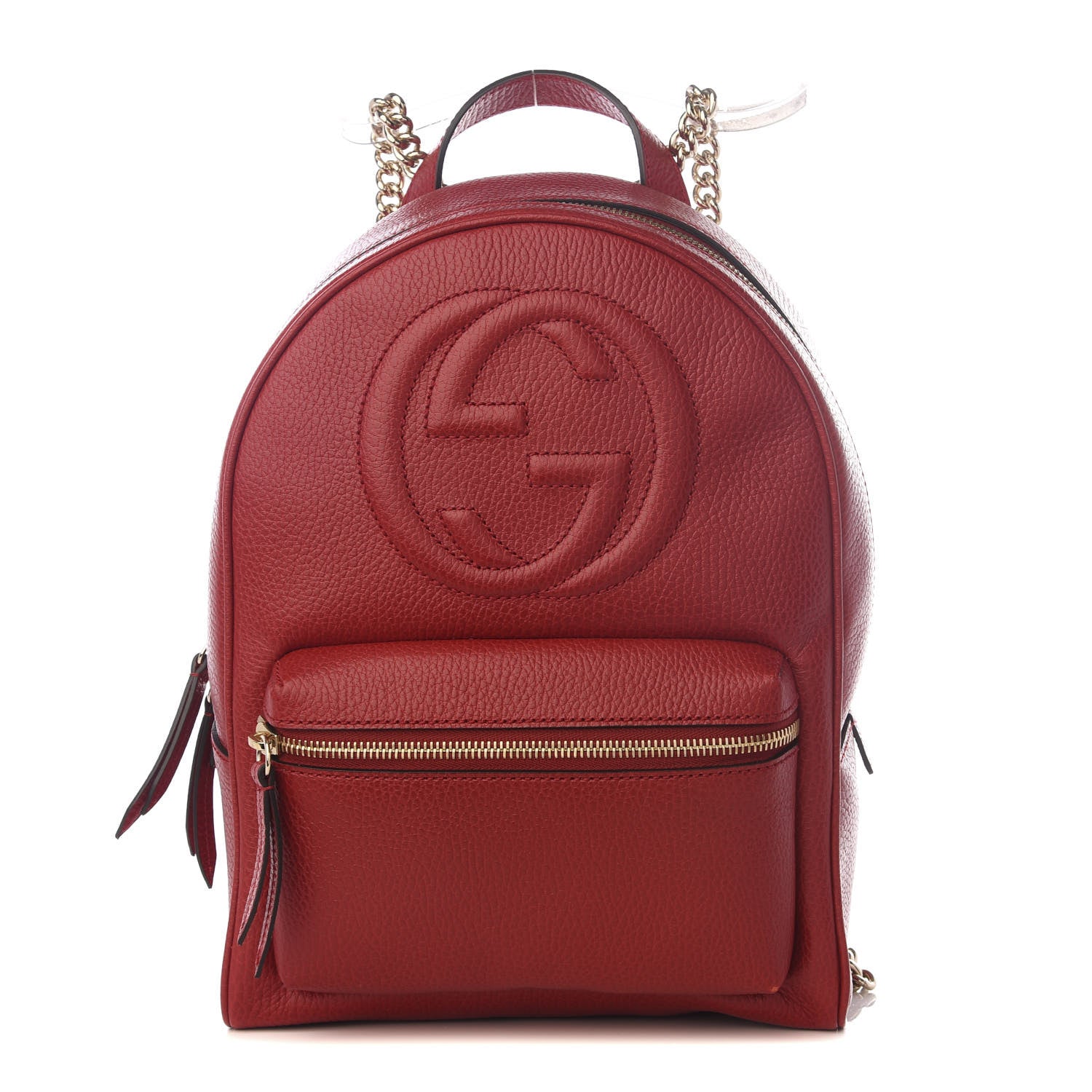Gucci Pebbled Calfskin Soho Chain Backpack Hibiscus Red 1 of 8