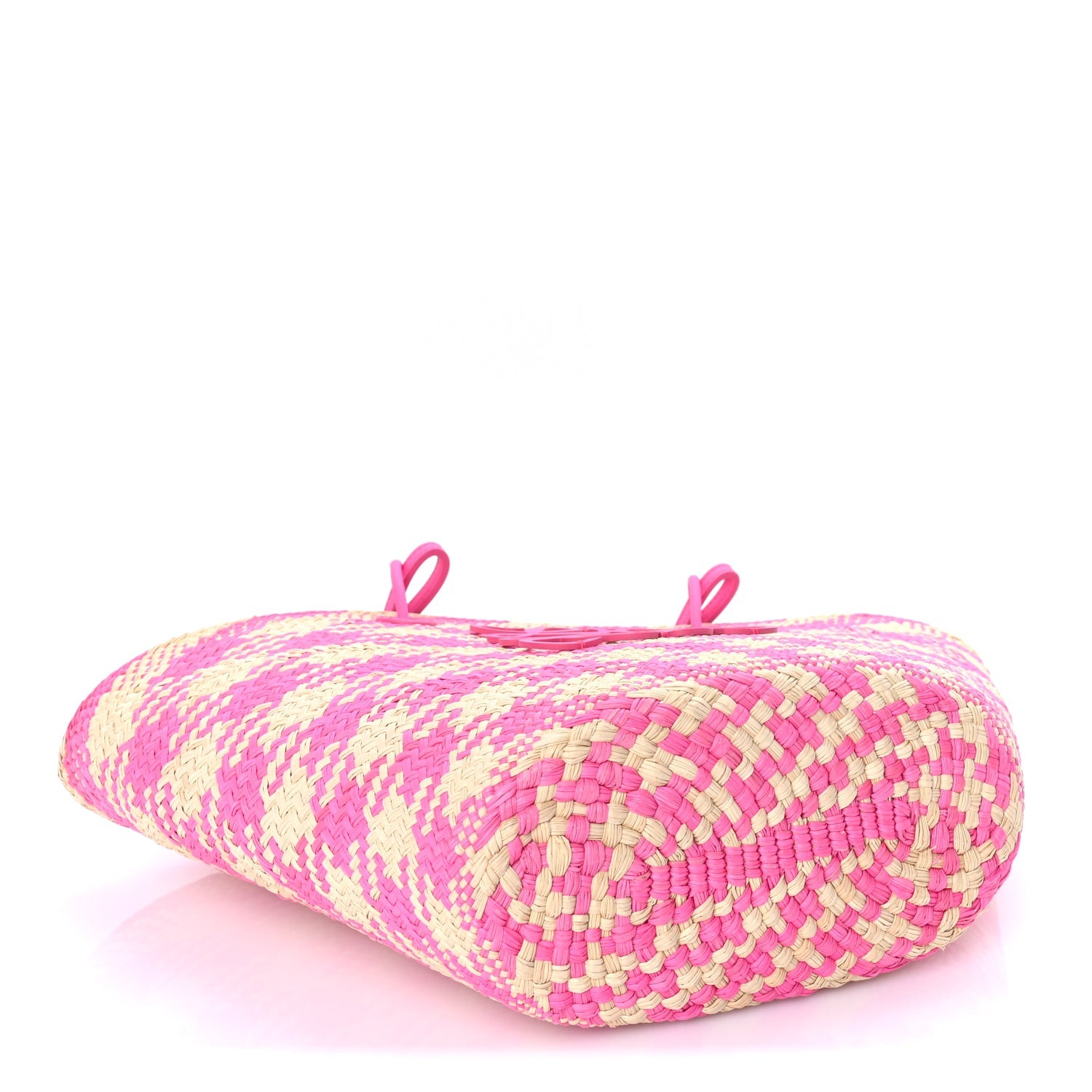 Loewe Iraca Palm Calfskin Paulas Ibiza Medium Anagram Basket Tote Bag Fuchsia 3 of 7