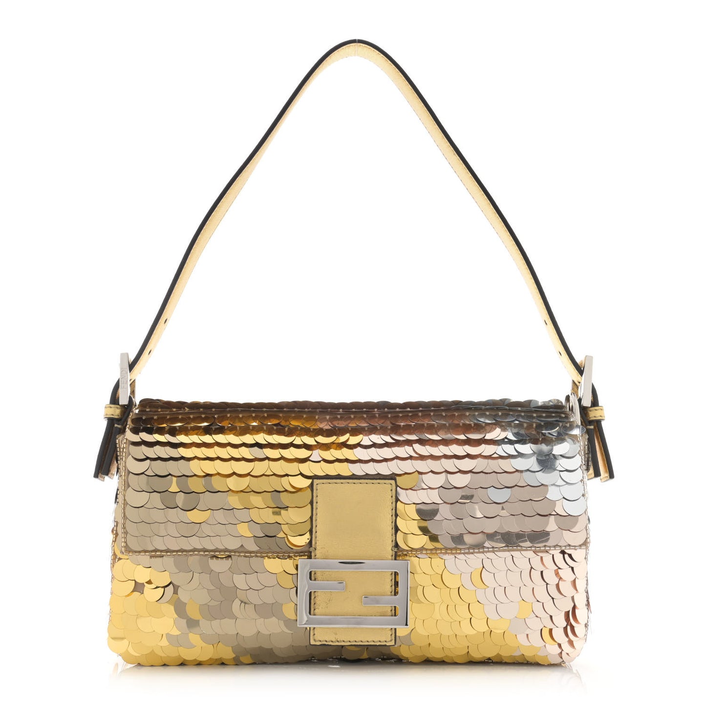 Sequin Paillettes Vitello Laminato Striped Baguette 1997 Oro Sfumato