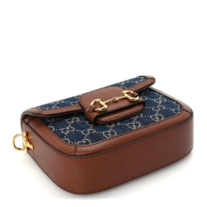 Gucci New Denim GG Monogram Dollar Calfskin Web Mini Horsebit 1955 Shoulder Bag Blue Tea Cuir Epilog 4 of 10