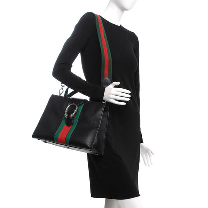Gucci Calfskin Web Stripe Medium Dionysus Tote Bag Black 2 of 8