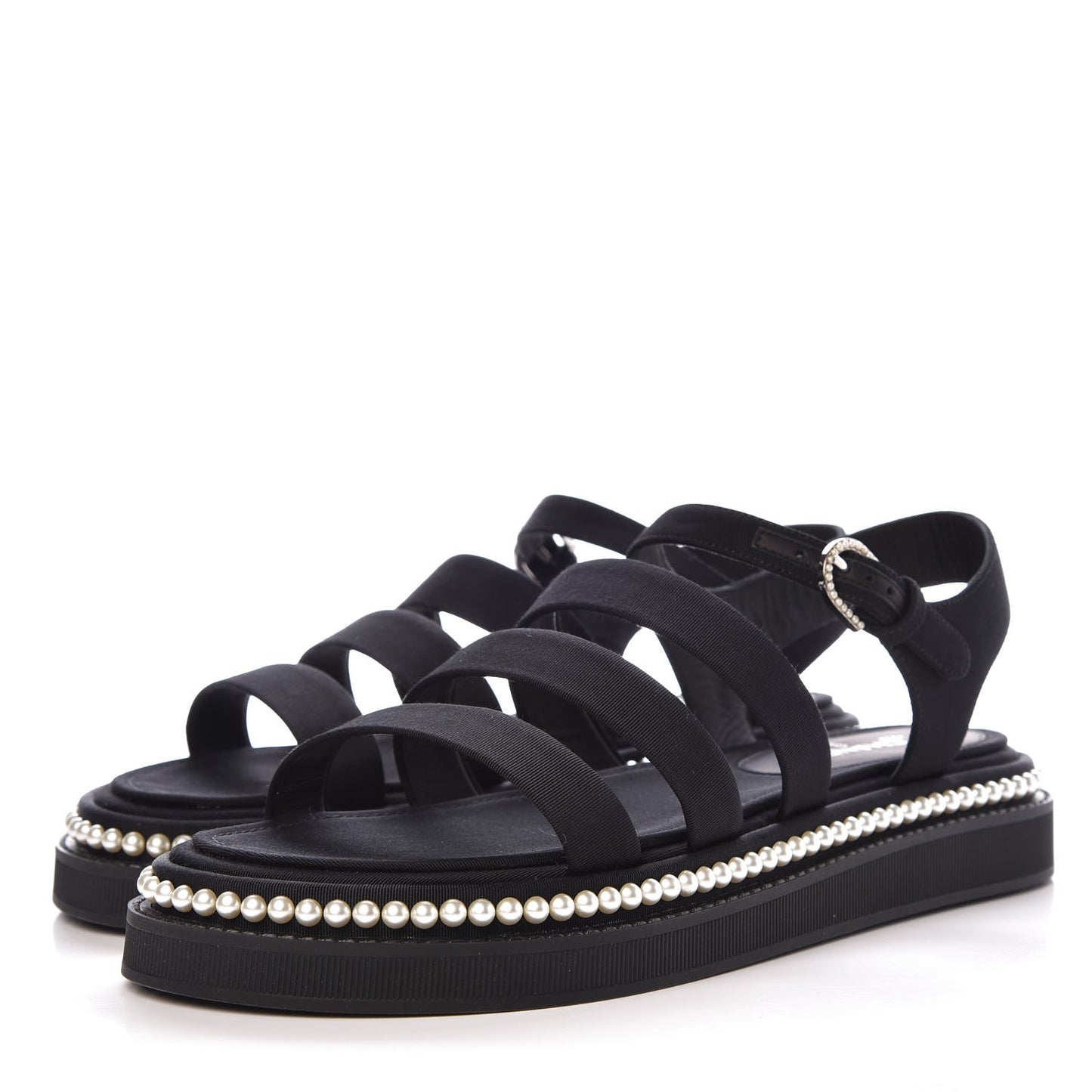 Grosgrain Pearl Flat Sandals 39 Black
