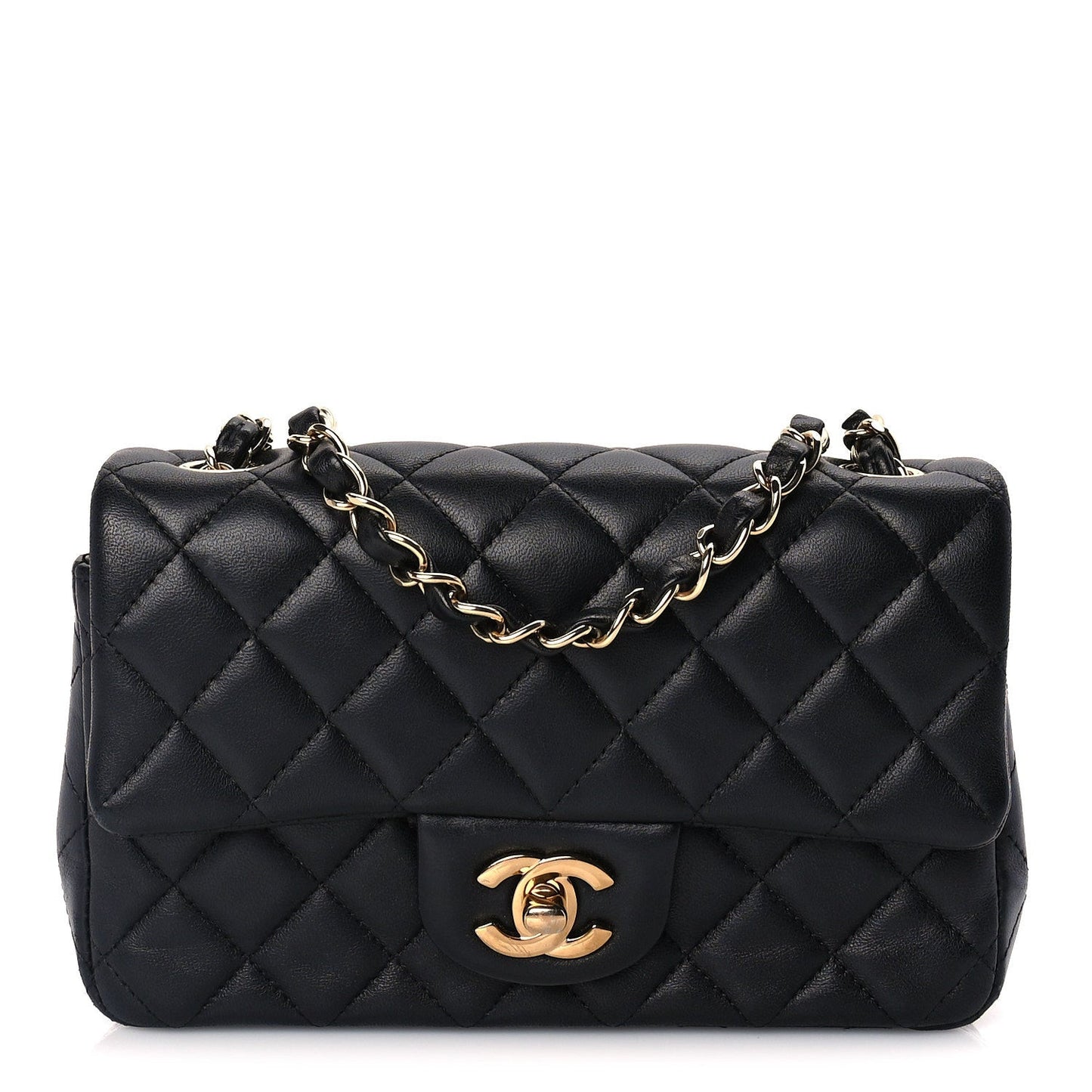 Lambskin Quilted Mini Rectangular Flap Black