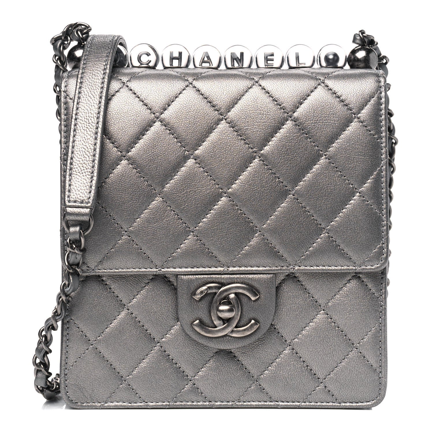 Chanel Metallic Goatskin Quilted Chic Pearls Flap Silver 1 of 4
