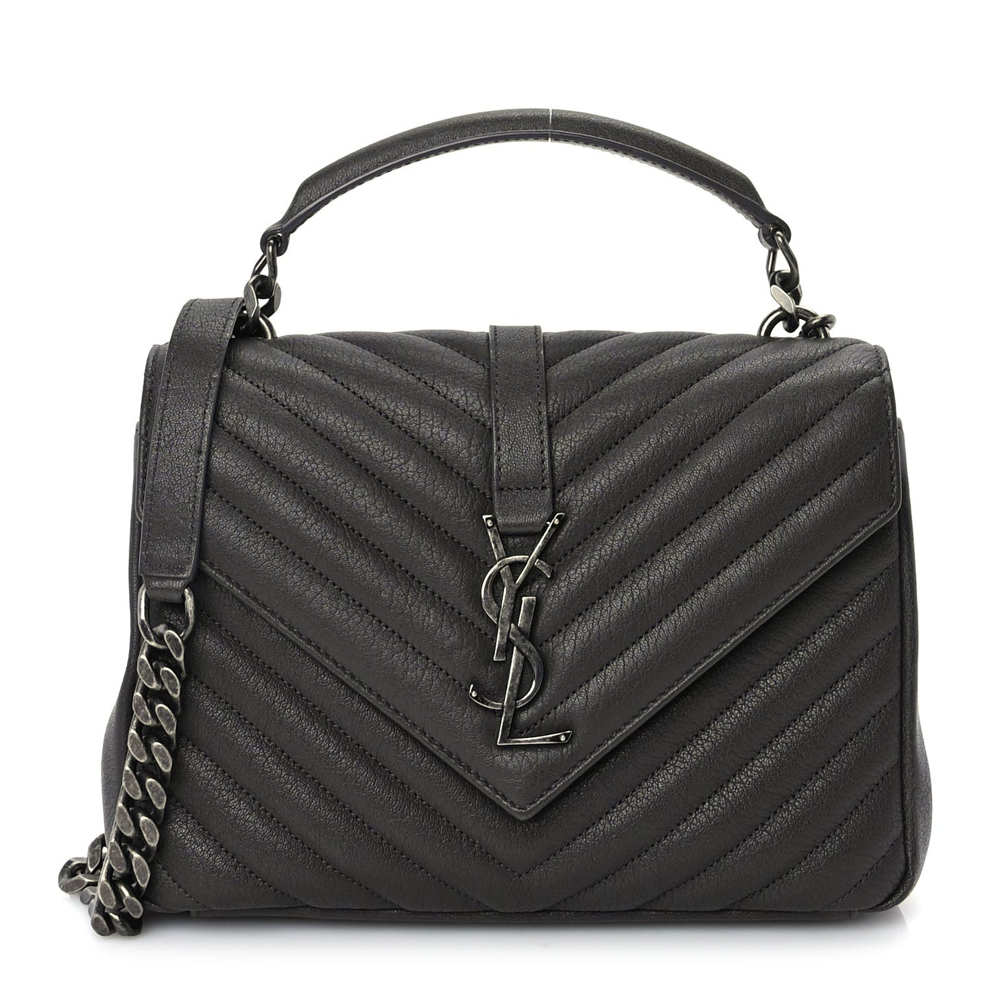 Sheepskin Matelasse Chevron Monogram Medium College Satchel Dark Anthracite