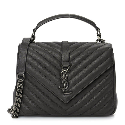 Saint Laurent Sheepskin Matelasse Chevron Monogram Medium College Satchel Dark Anthracite 1 of 8