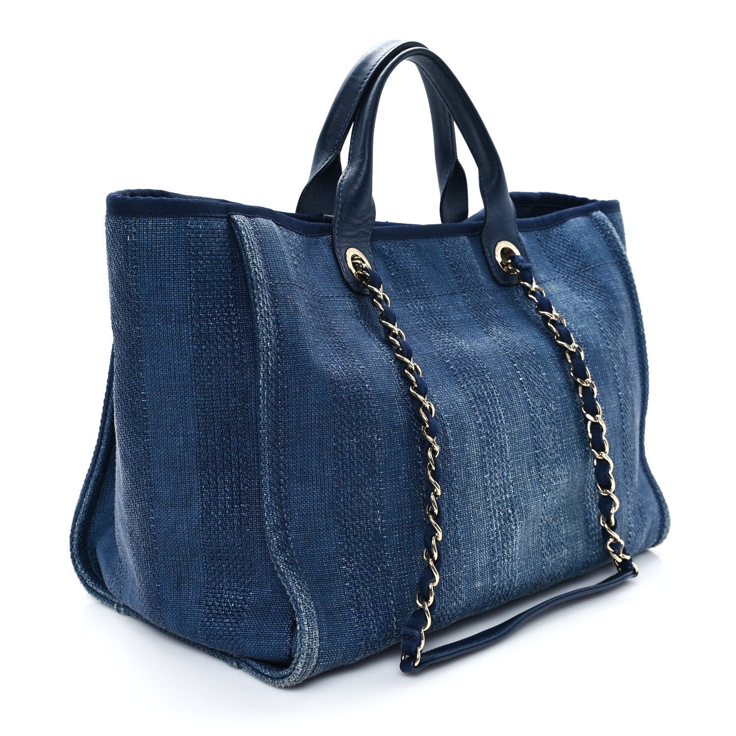 Mixed Fibers Striped Medium Deauville Tote Navy Blue
