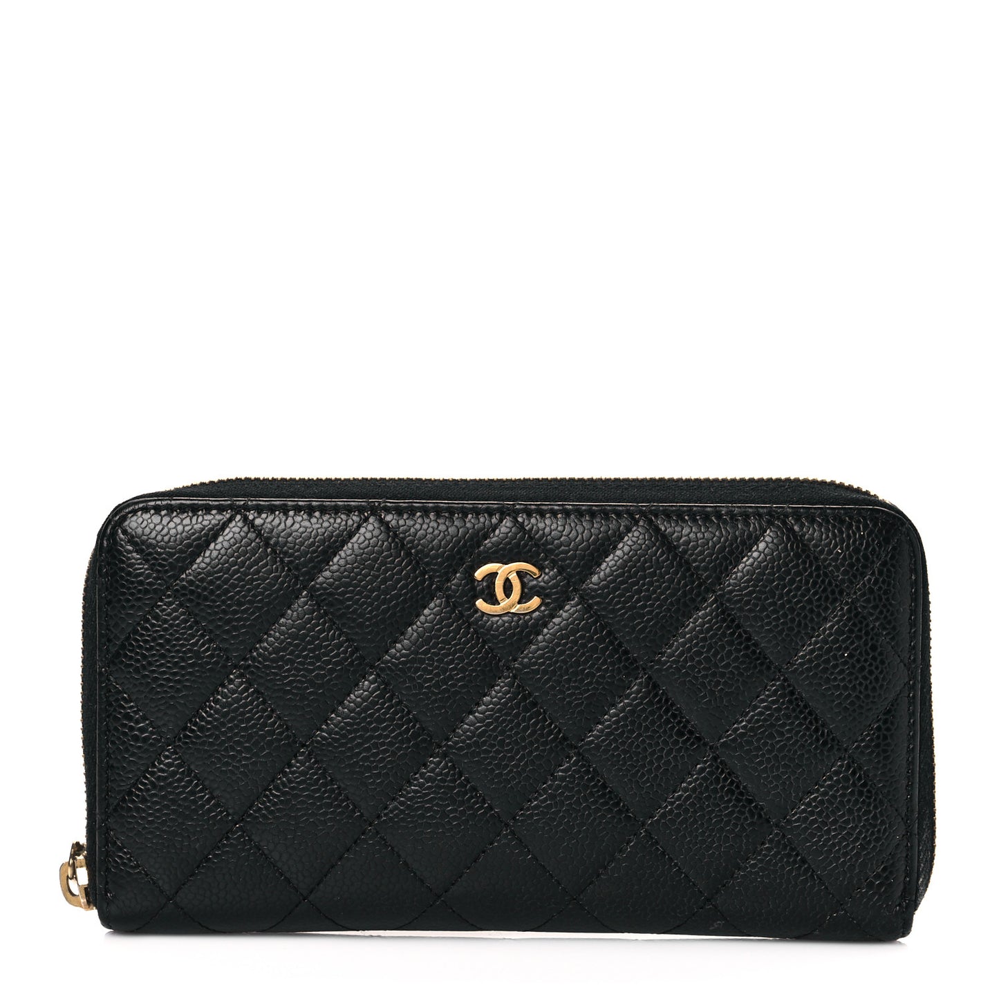 Caviar Quilted Large Gusset Zip Around Wallet Black