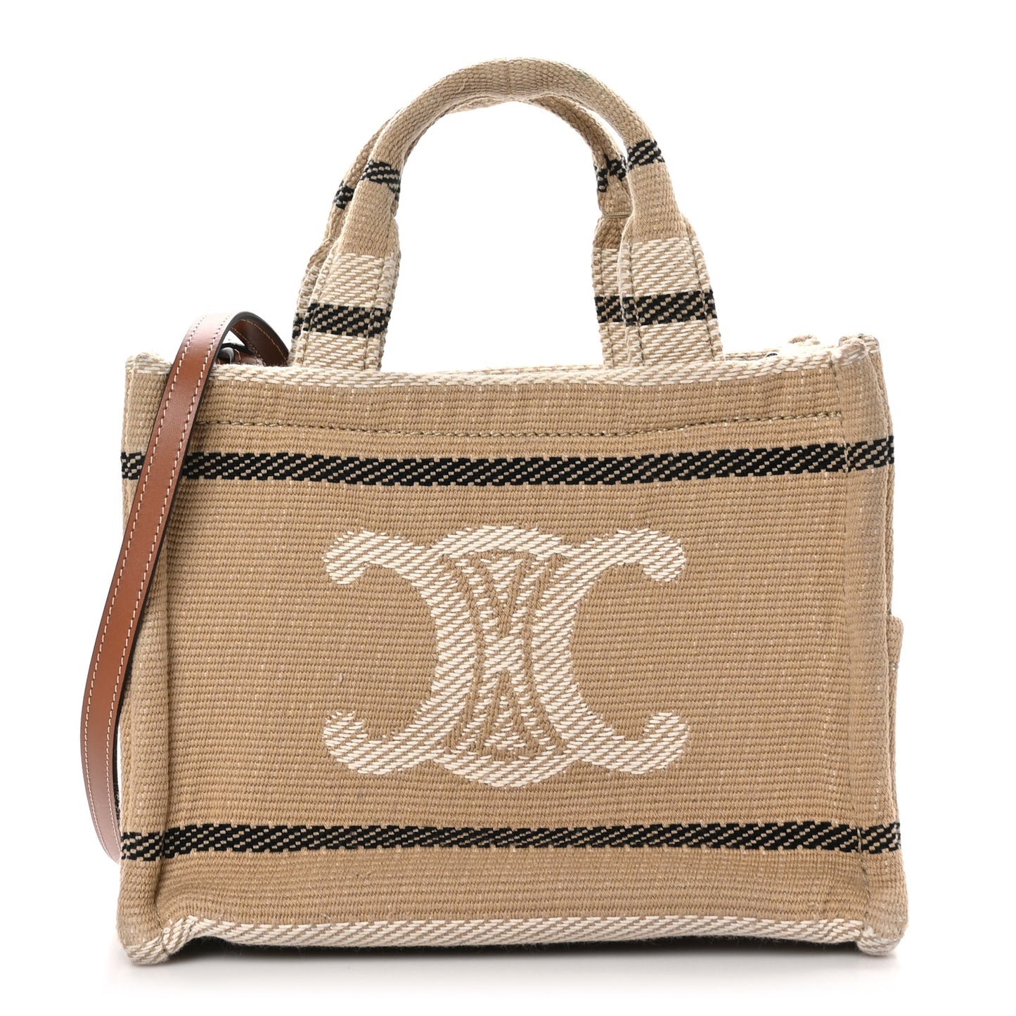 Stripe Triomphe Small Cabas Beige Black