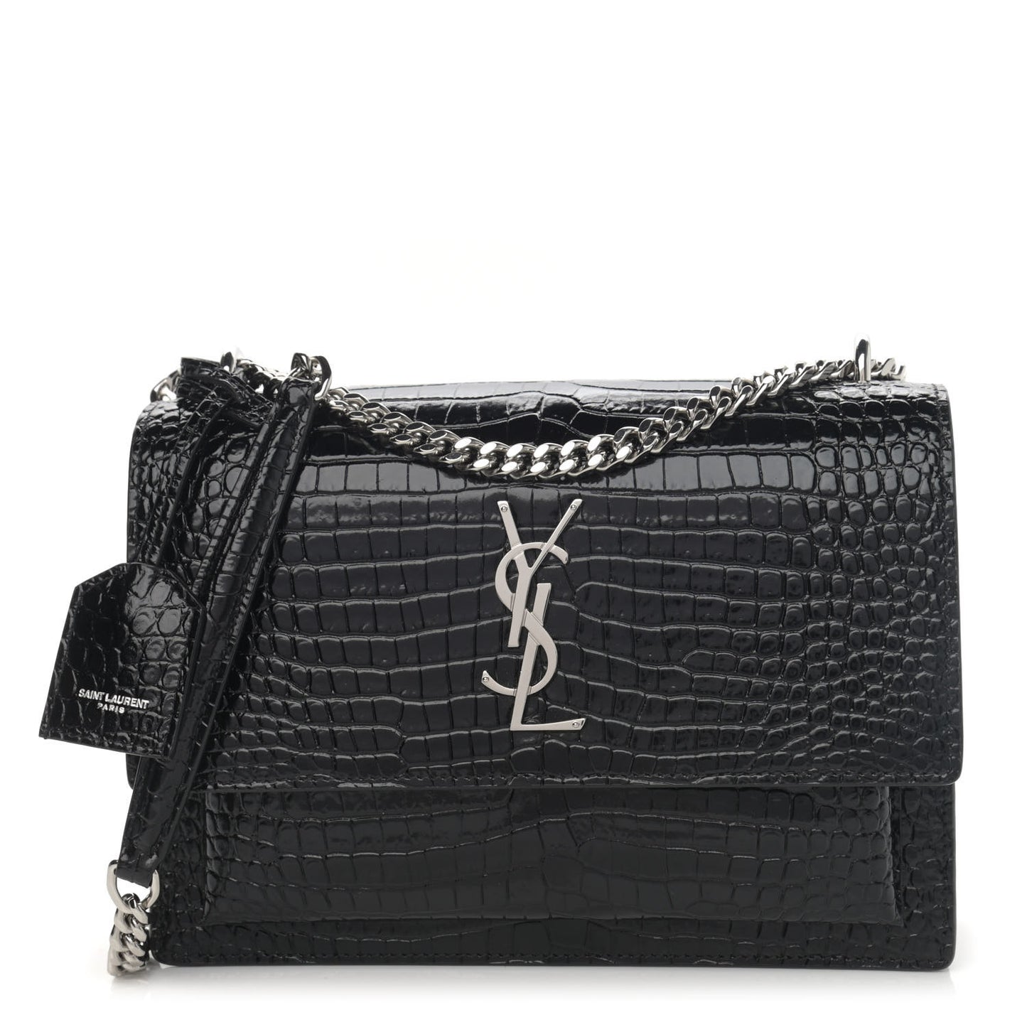 Calfskin Crocodile Embossed Medium Monogram Sunset Black