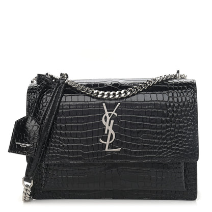 Saint Laurent Calfskin Crocodile Embossed Medium Monogram Sunset Black 1 of 11