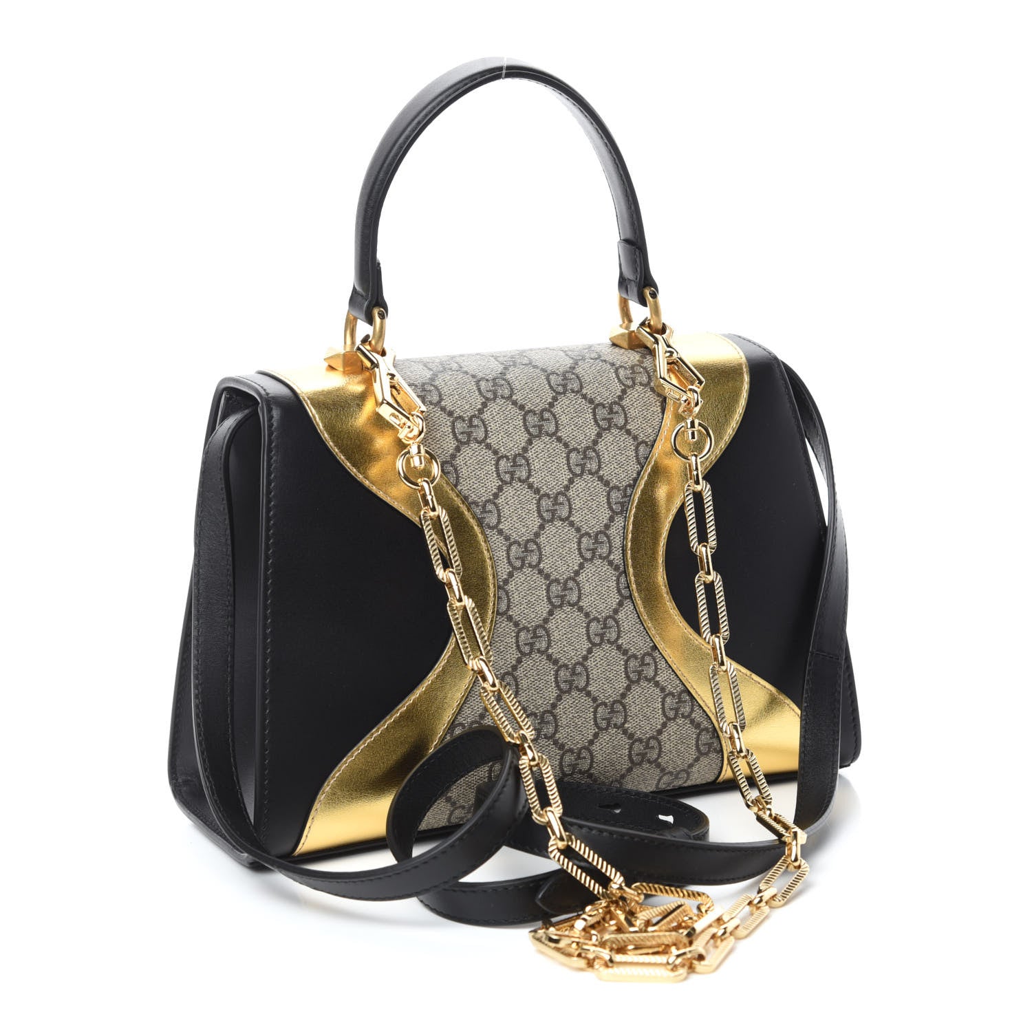 Gucci GG Supreme Monogram Small Osiride Top Handle Bag Black Gold 3 of 10