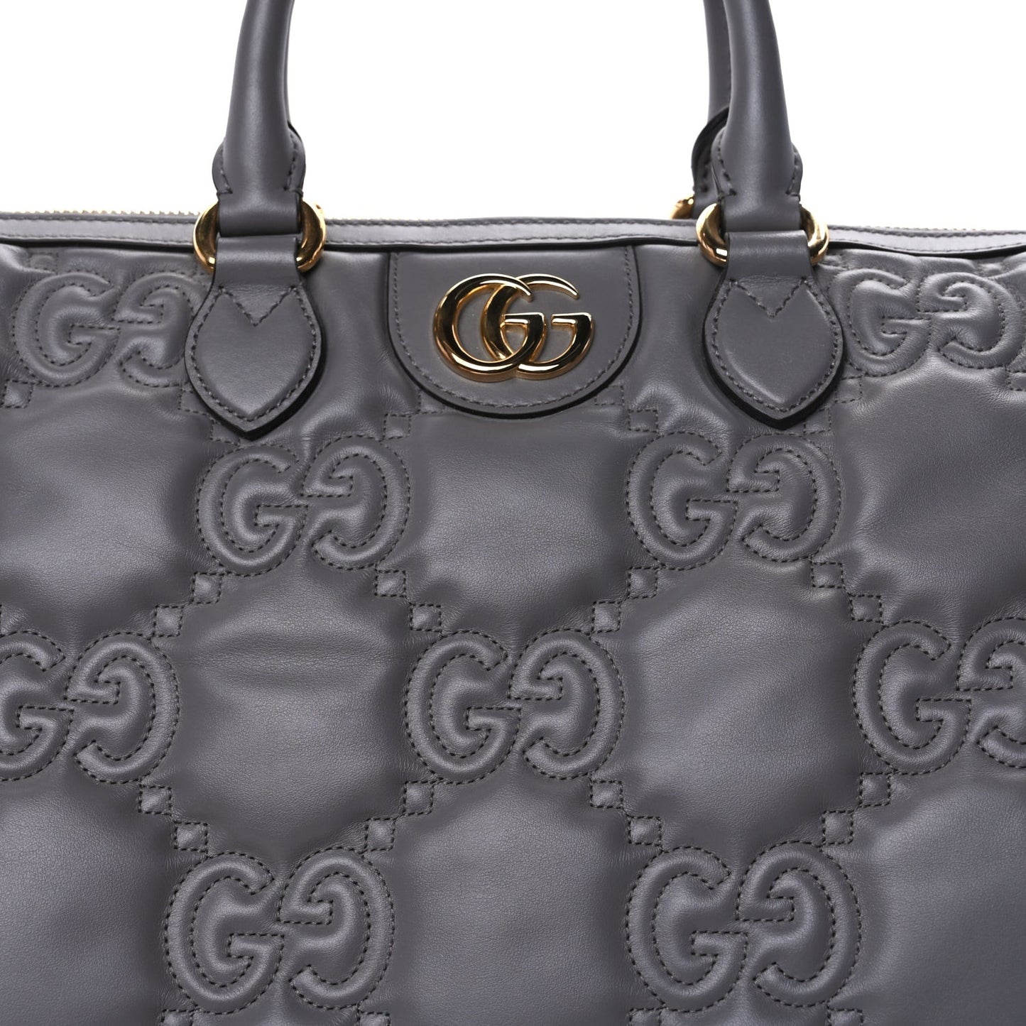 Calfskin GG Matelasse Medium Duffle Bag Dusty Grey Natural