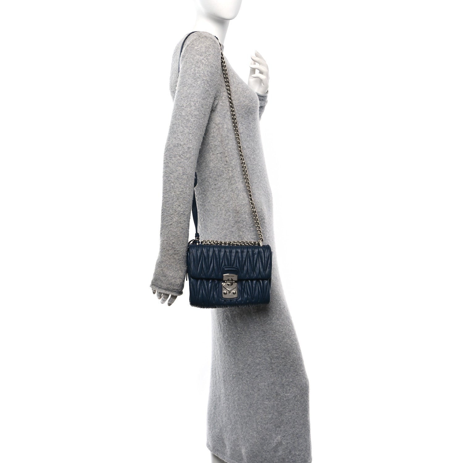Miu Miu Nappa Matelasse Flap Bag Navy 2 of 7