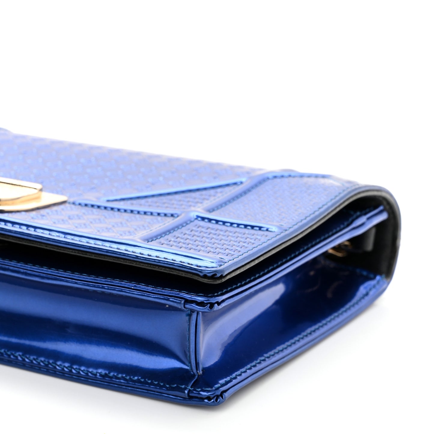Metallic Patent Micro-Cannage Diorama Wallet on Chain Pouch Mirror Blue