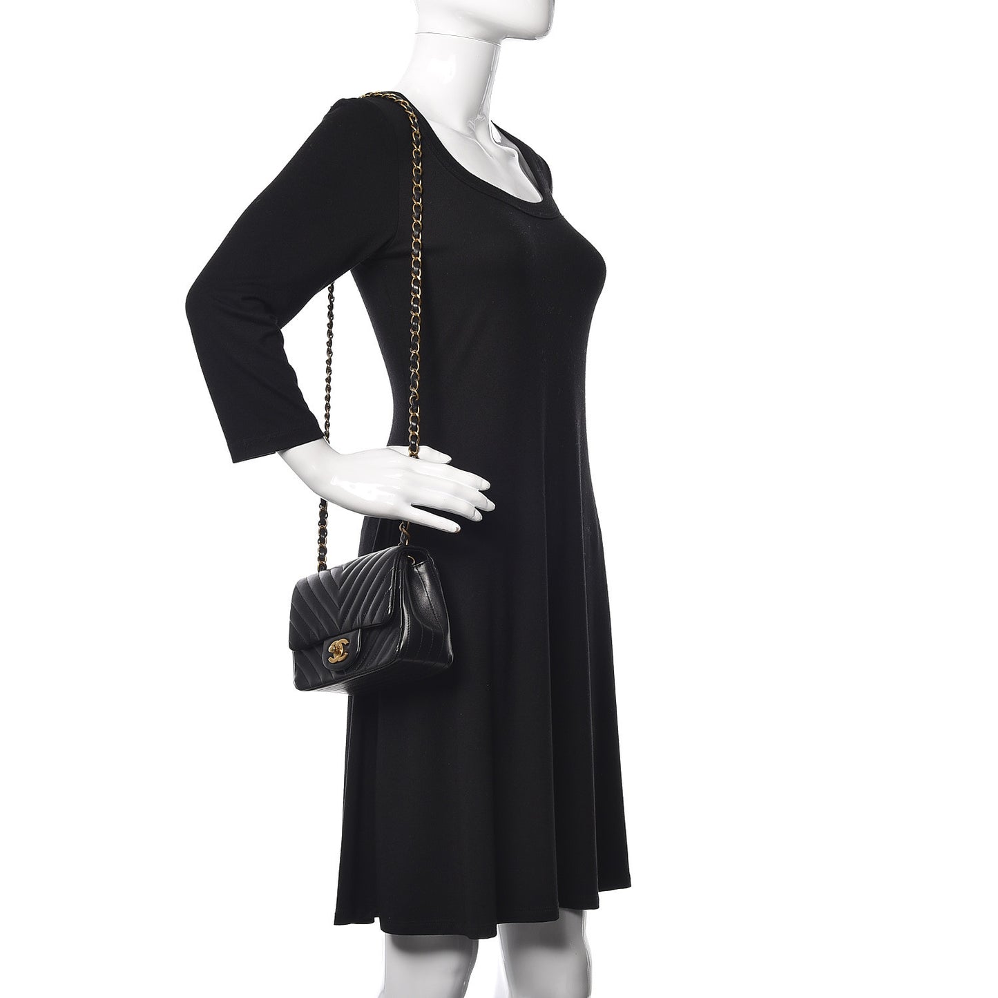 Lambskin Chevron Quilted Mini Square Flap Black