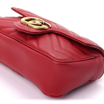 Gucci Calfskin Matelasse Super Mini GG Marmont Shoulder Bag  Hibiscus Red 8 of 8