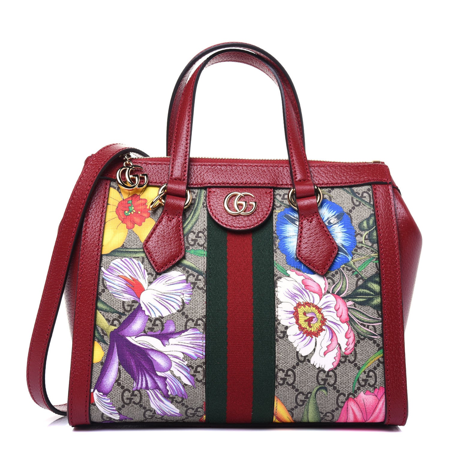 Gucci GG Supreme Monogram Flora Web Small Ophidia Tote Bag Red 1 of 12