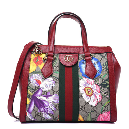 Gucci GG Supreme Monogram Flora Web Small Ophidia Tote Bag Red 1 of 12