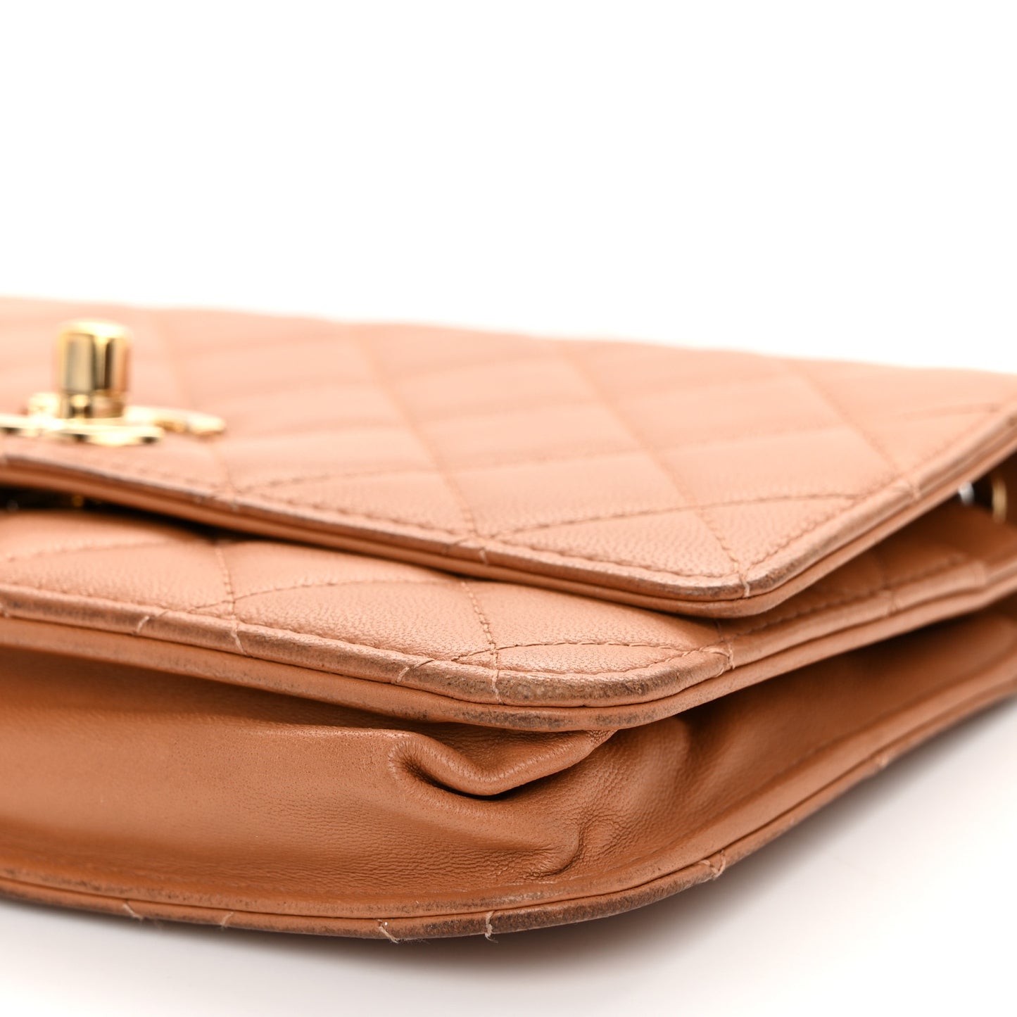 Lambskin Quilted Trendy CC Wallet On Chain WOC Camel
