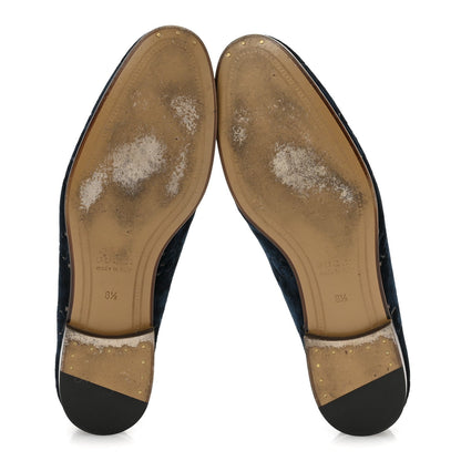 Gucci Velvet GG Monogram Horsebit Mens Jordaan Loafers 8.5 Blue Beige 6 of 7