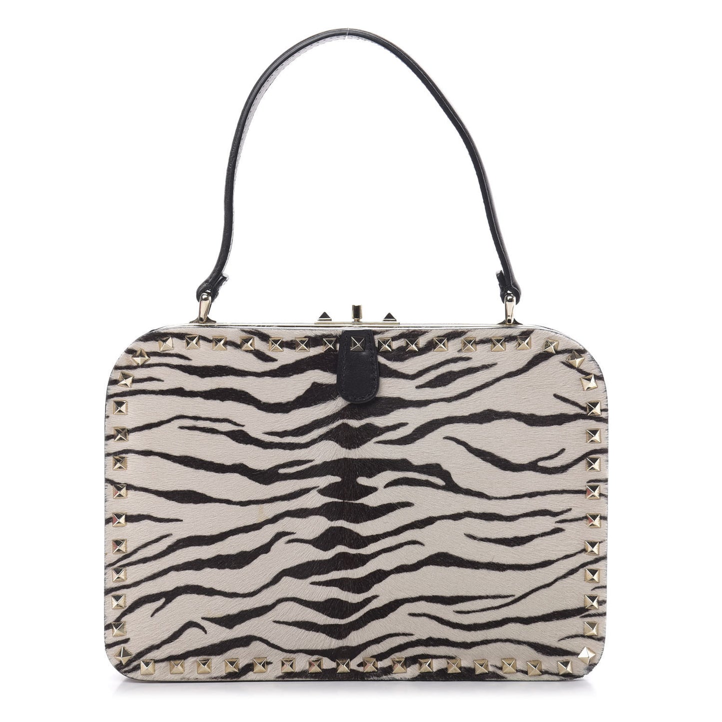 Pony Hair Zebra Rockstud Frame Bag Black Ivory