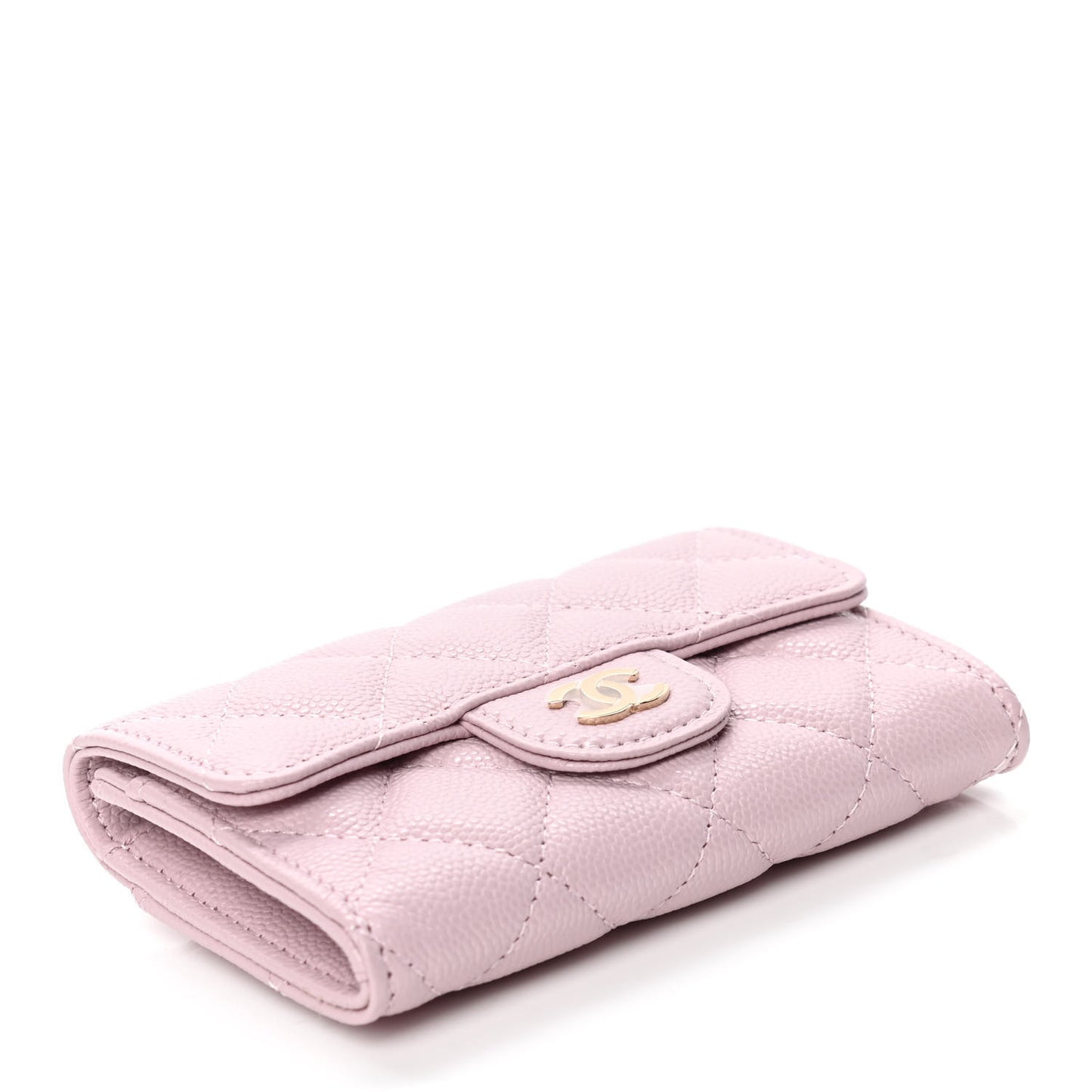 Caviar Quilted Flap Card Holder Wallet Light Pink