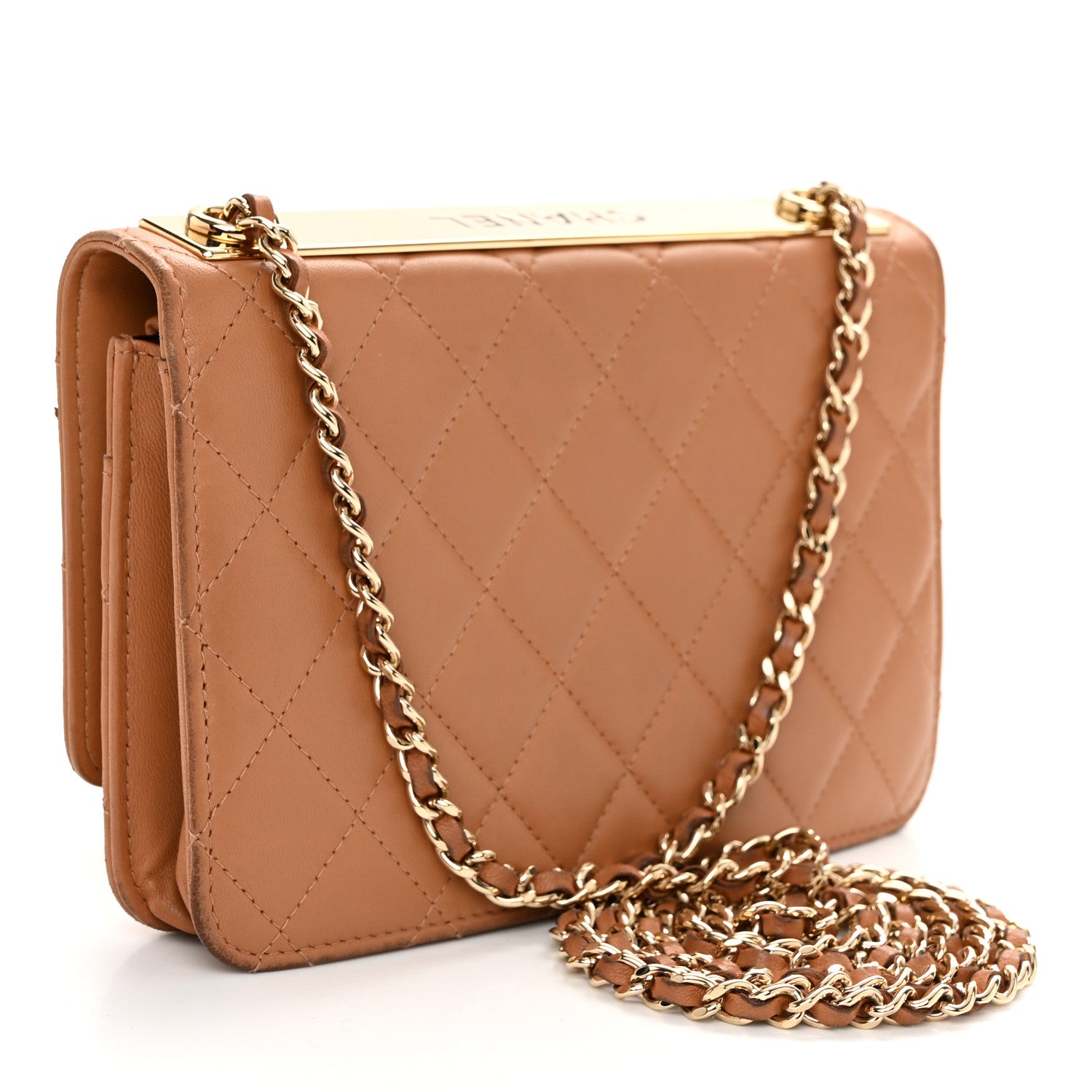 Chanel Lambskin Quilted Trendy CC Wallet On Chain WOC Camel 3 of 13