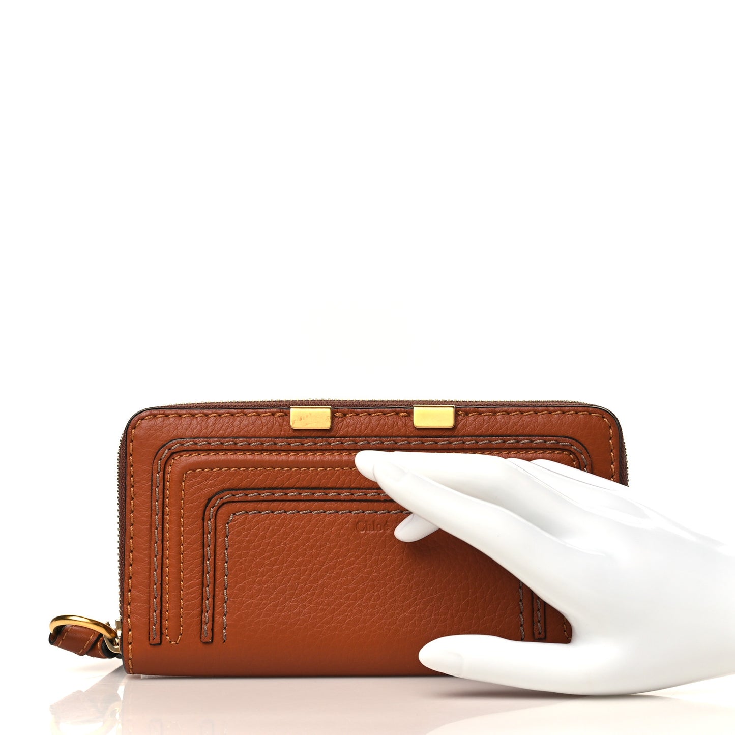 Grained Calfskin Marcie Long Zip Around Wallet Tan