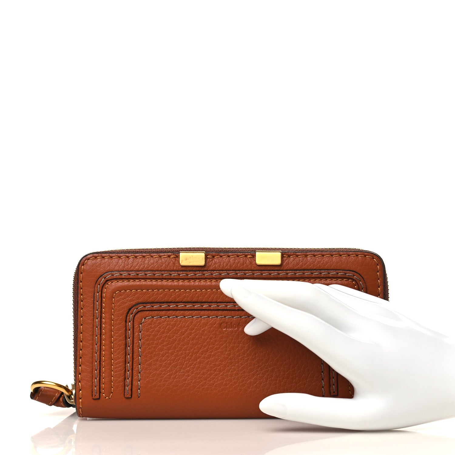 Chloe Grained Calfskin Marcie Long Zip Around Wallet Tan 2 of 7