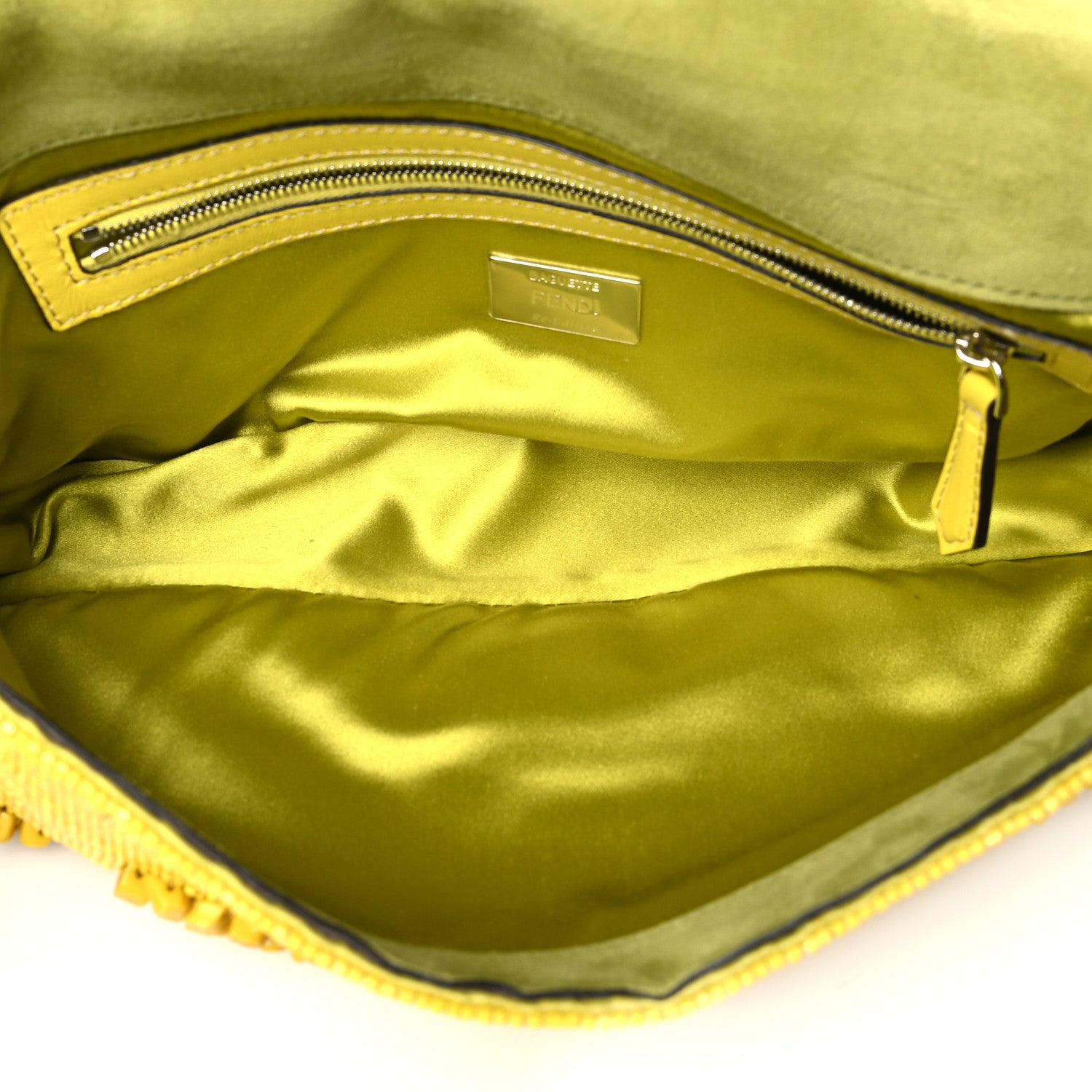 Fendi Rolling Stone Vitello Seta Bead Embroidered Re-Edition Baguette Giallo 5 of 10