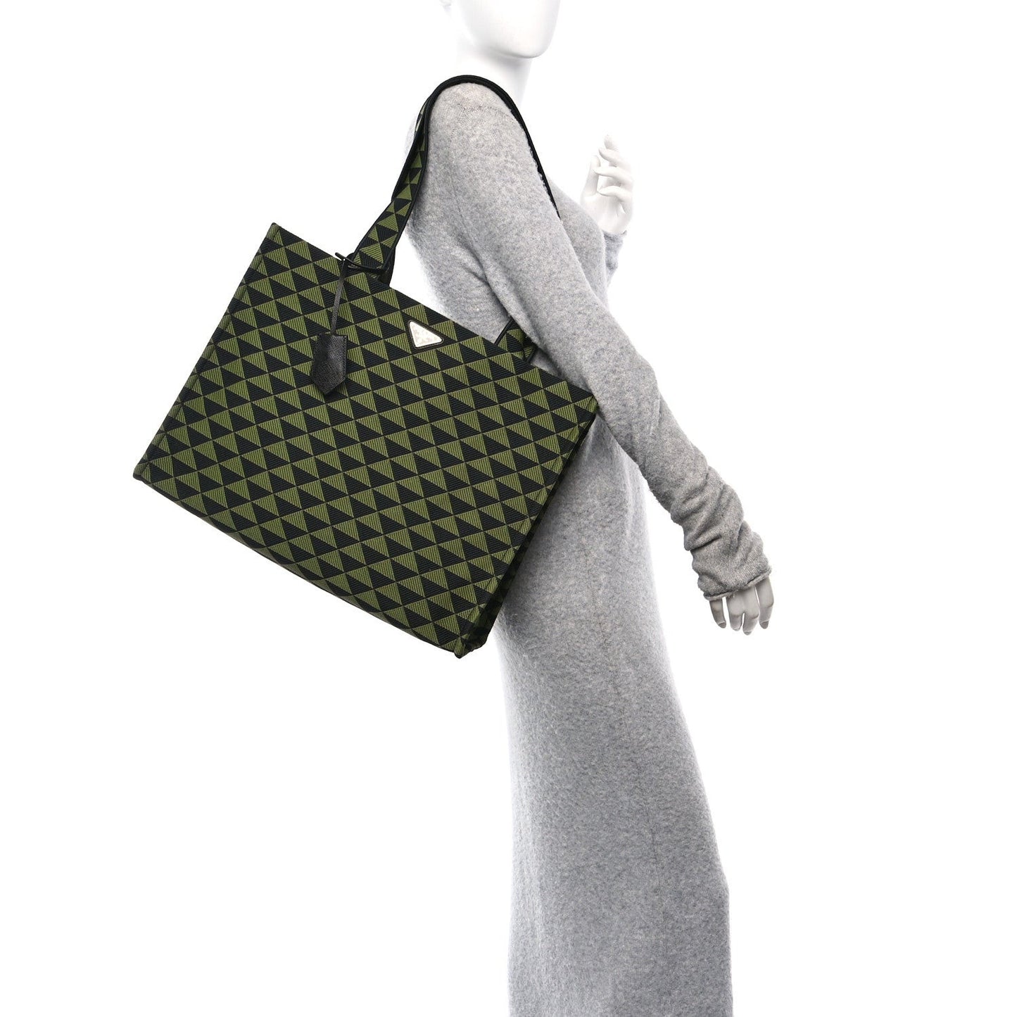 Jacquard Saffiano Triangolo Symbole Embroidered Shopping Tote Black Edera
