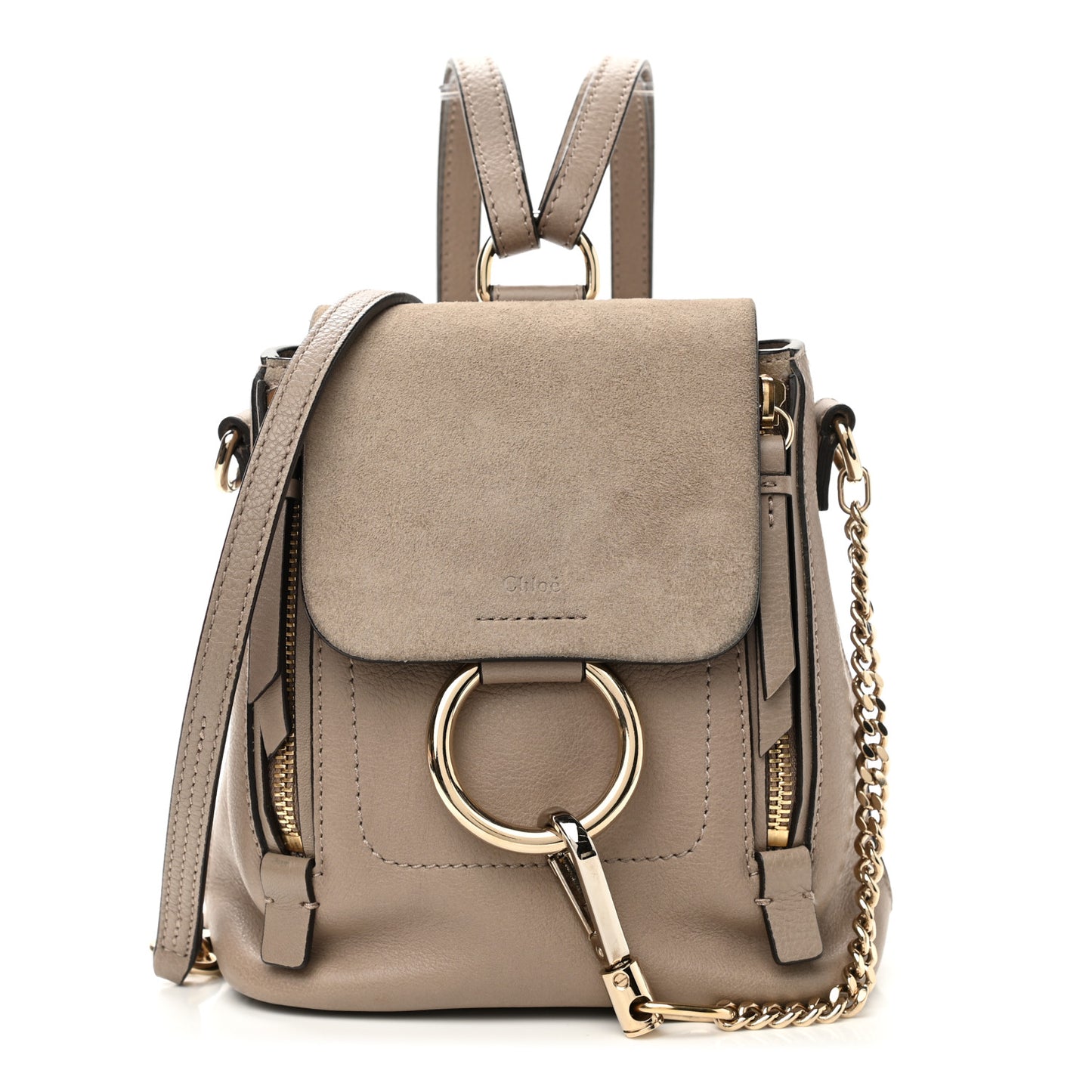 Suede Calfskin Mini Faye Backpack Motty Grey