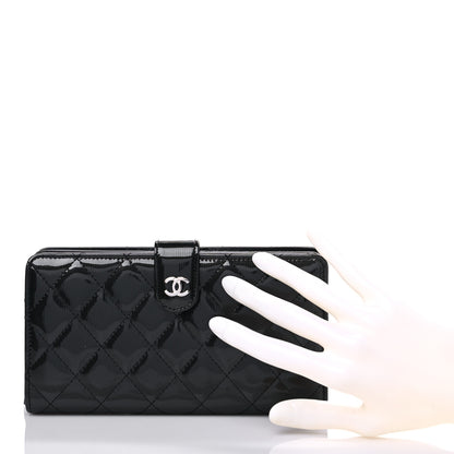 Chanel Striated Patent Quilted Zipped Pocket Long Wallet Black 2 of 11