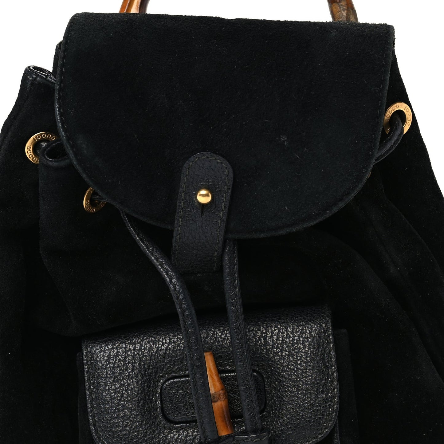 Calfskin Suede Bamboo Mini Backpack  Black