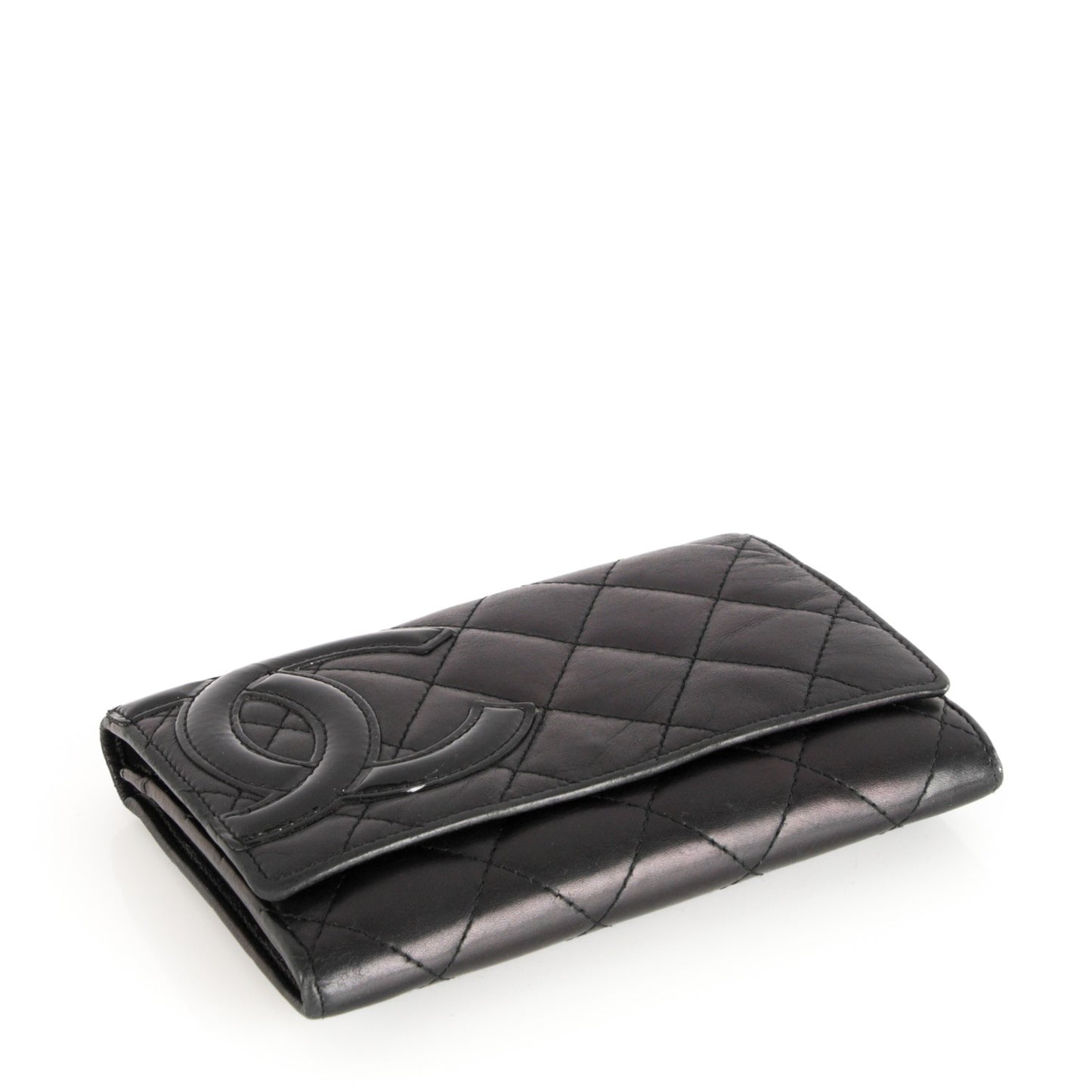 Calfskin Quilted Cambon Flap Wallet Black