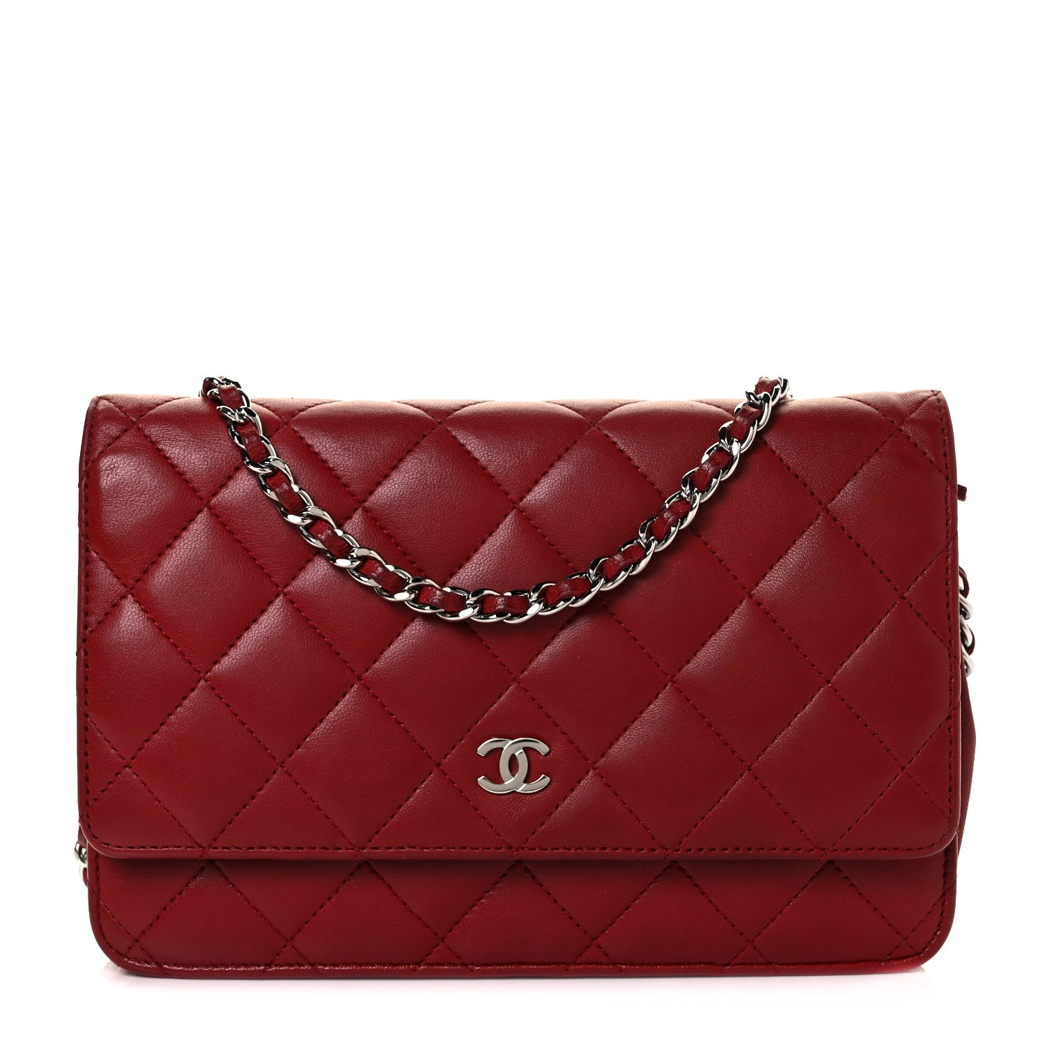 Chanel Lambskin Quilted Wallet On Chain WOC Red 1 of 28