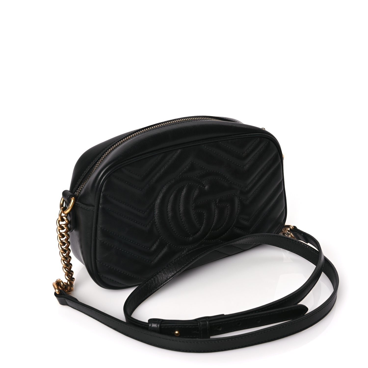 Gucci Calfskin Matelasse Small GG Marmont Chain Shoulder Bag Black 2 of 9