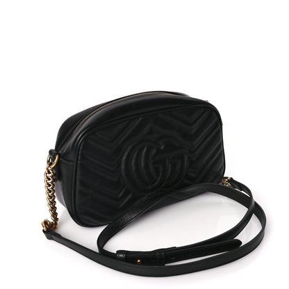 Gucci Calfskin Matelasse Small GG Marmont Chain Shoulder Bag Black 2 of 9