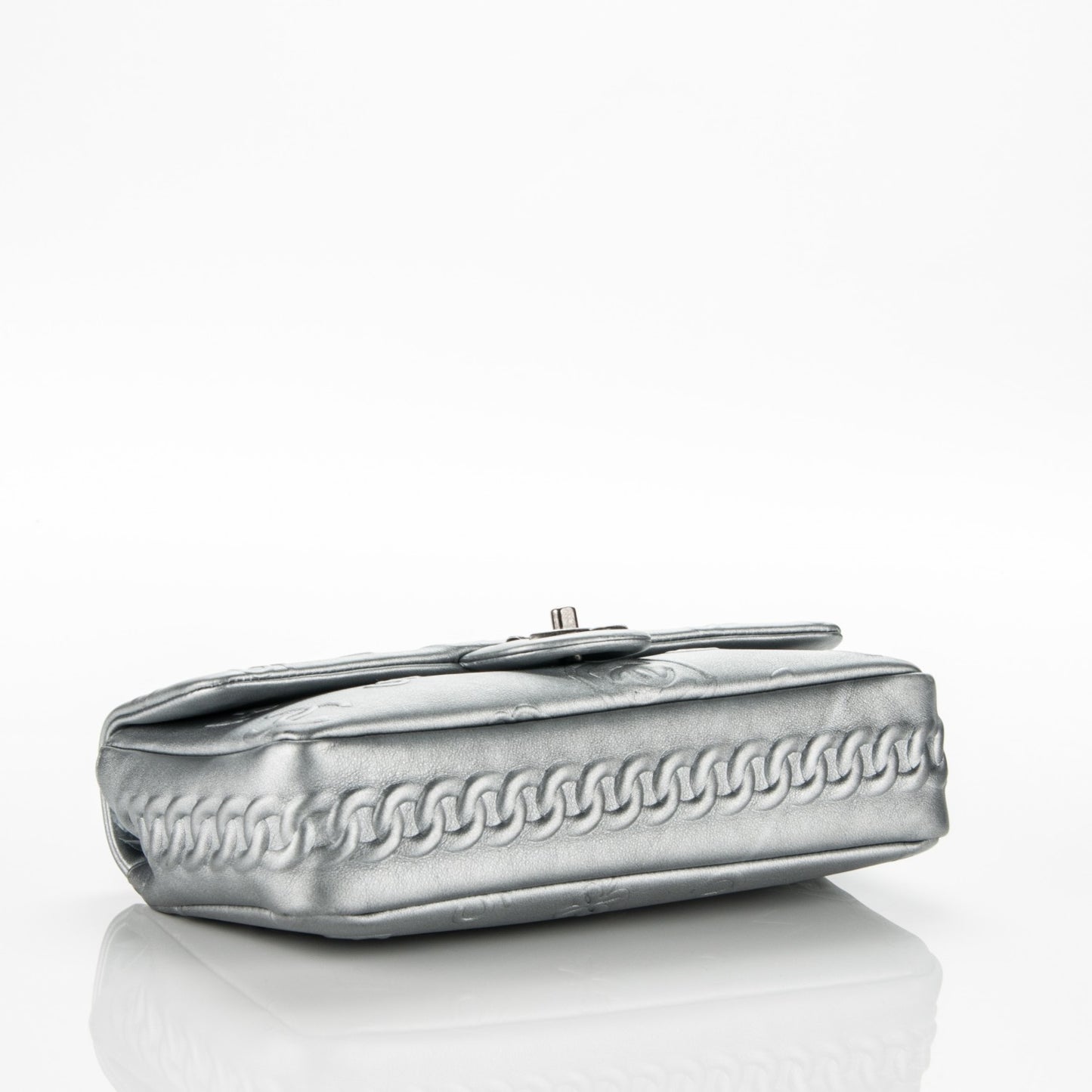 Metallic Lambskin Symbols Medium Single Flap Silver