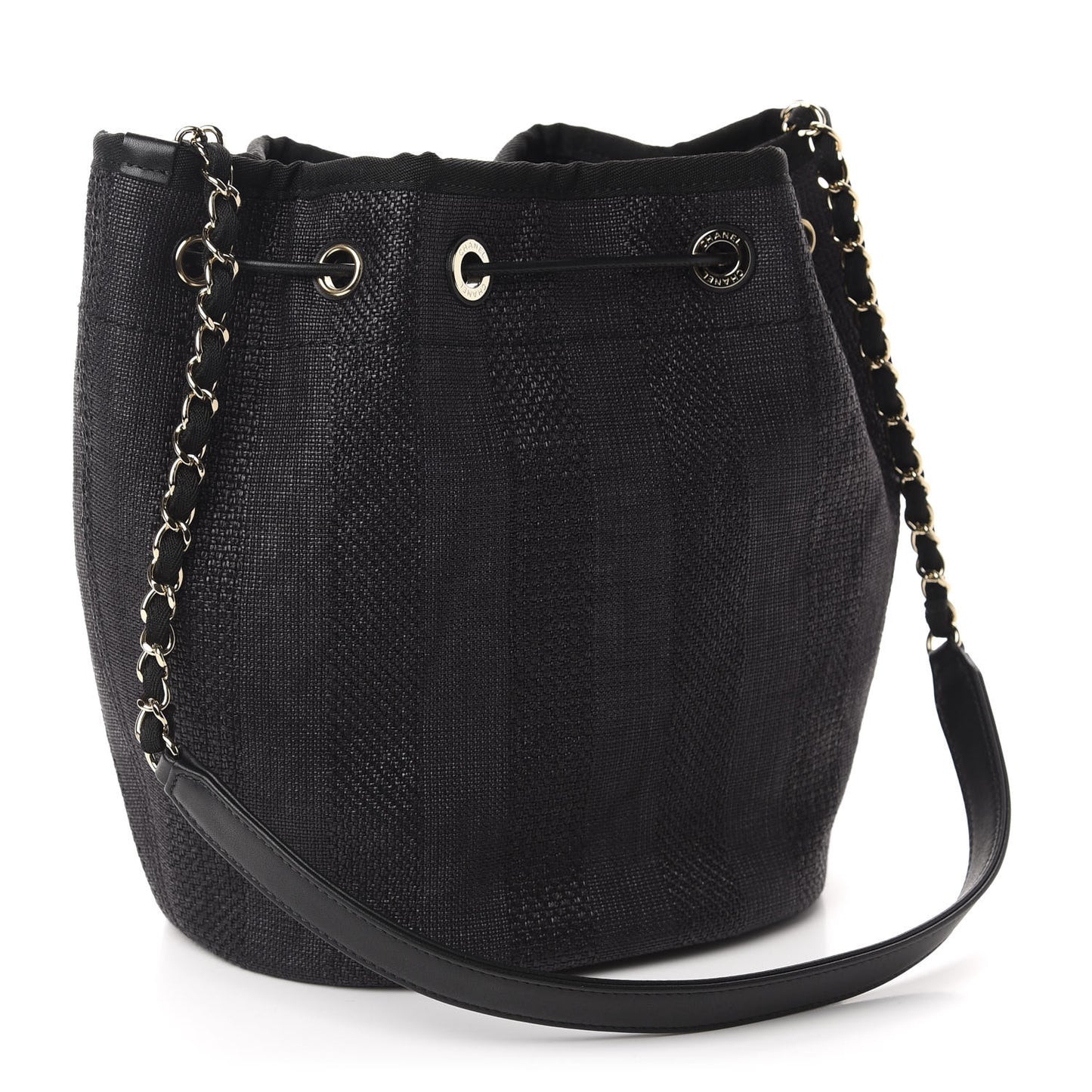 Mixed Fibers Stripe Deauville Drawstring Bag Black