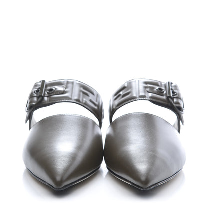 Fendi Vitello FF Embossed Buckle Flat Mules 37.5 Wood 2 of 8