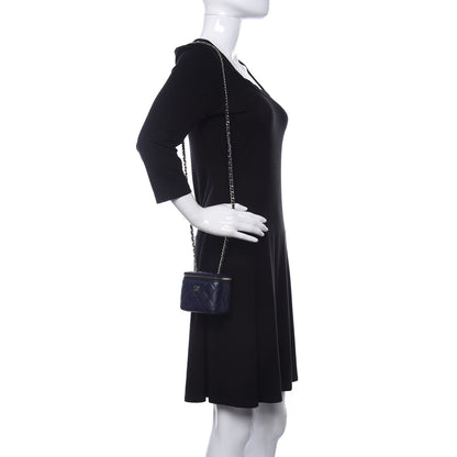 Chanel Caviar Quilted Mini Vanity Case With Chain Navy Blue 2 of 10